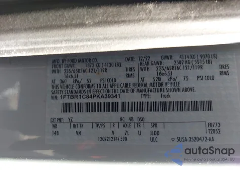 2023 Ford Transit-250 z USA, uszkodzony, nr VIN 1FTBR1C84PKA39341